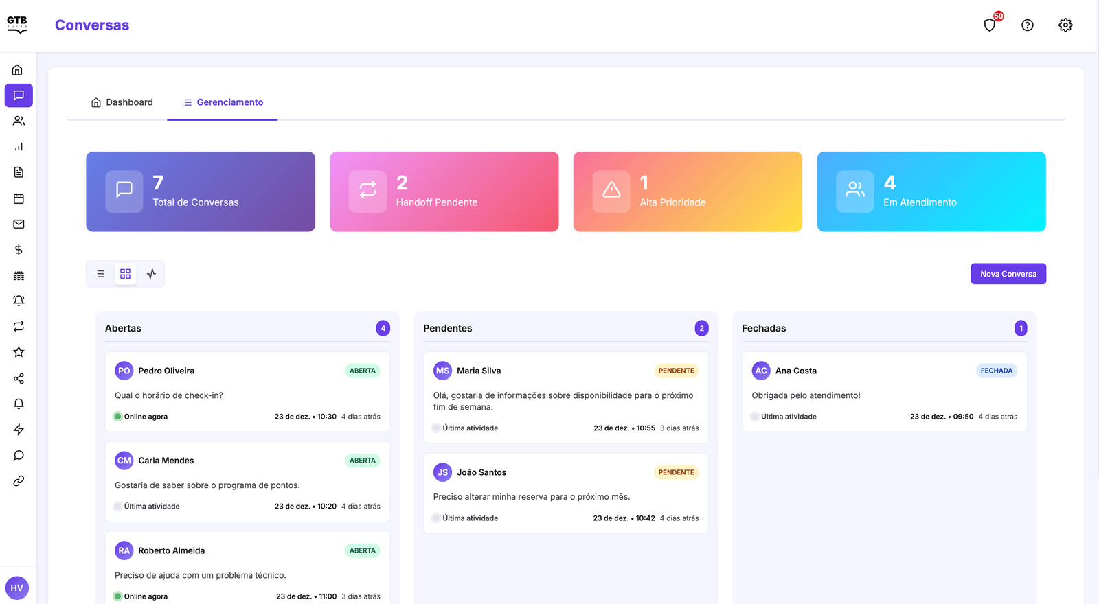 GTB Suite - Gestão de conversas modo kanban
